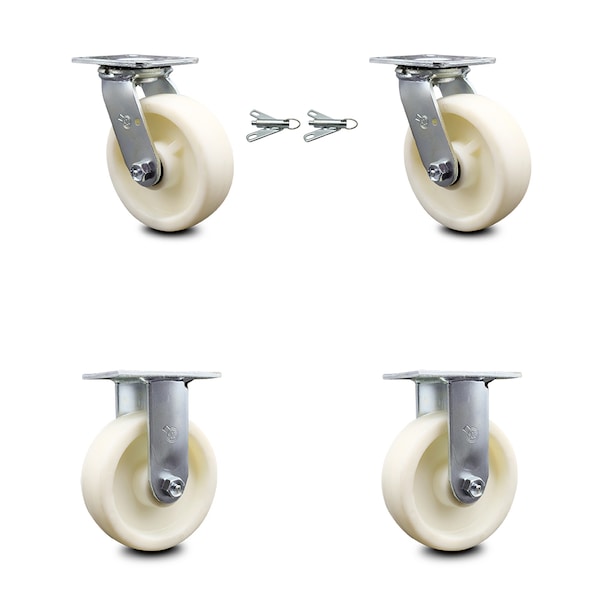 6 Inch Nylon Caster Set with Ball Bearings 2 Swivel Lock 2 Rigid